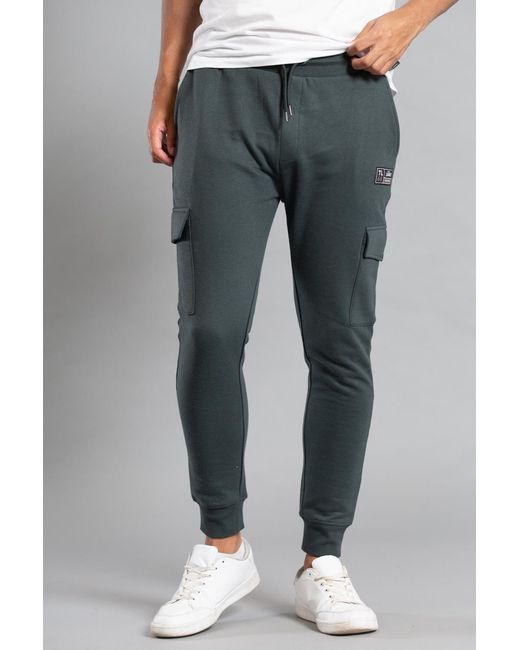 Tokyo Laundry Blue Dark Cotton Blend Cargo-Style Drawstring Joggers for men