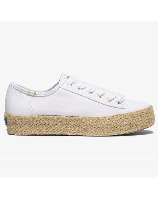 Keds White Triplekick Canvas Organic Cotton Cushiony Shoes With Softerra Footbed
