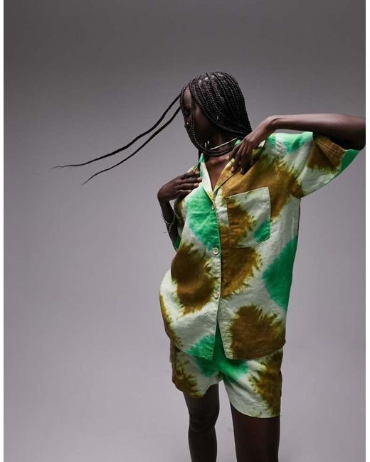 TOPSHOP Green Co-Ord Tie Dye Resort Shirt