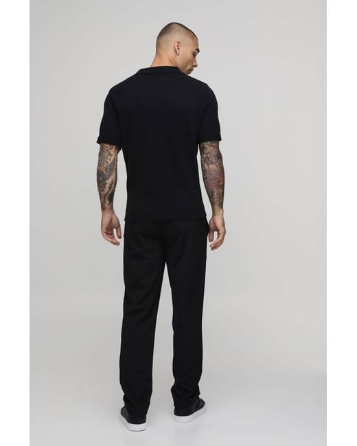 BoohooMAN Blue Regular Fit Cotton Blend Knitted Polo for men