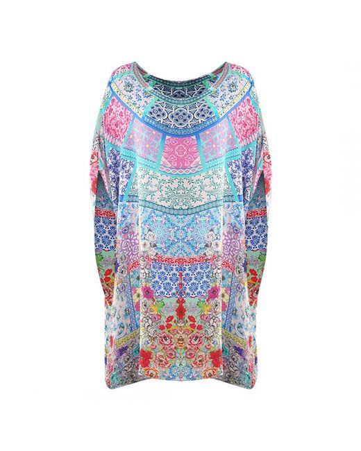 Inoa Martinique 12004 Floral Short Kaftan Cover Up Silk in Blue Lyst UK