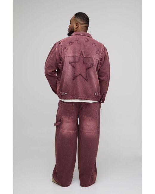 BoohooMAN Purple Plus Overdye Western Applique Baggy Jeans for men