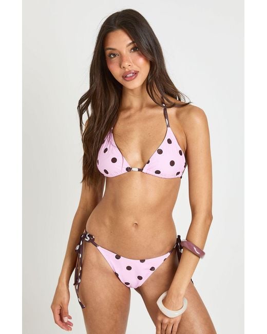 Boohoo Pink Polka Dot Essentials Tie Side Bikini Bottom