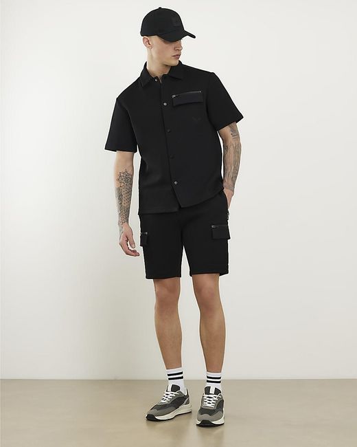 River Island Black Shorts Premium Regular Fit Nylon Pocket Zip Cotton for men