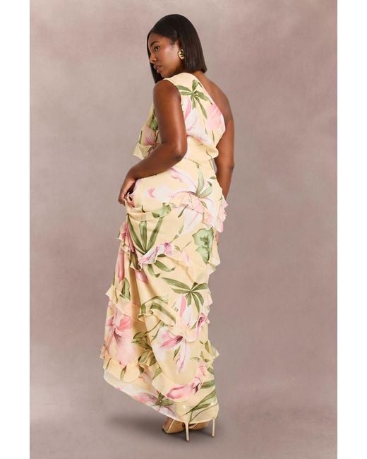 Boohoo Natural Plus Floral Chiffon Asymmetric Maxi Dress