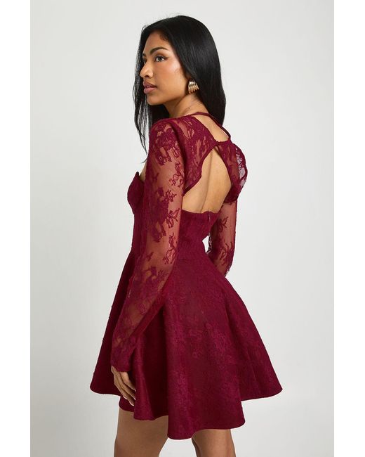 Boohoo Lace Structured Mini Skater Dress