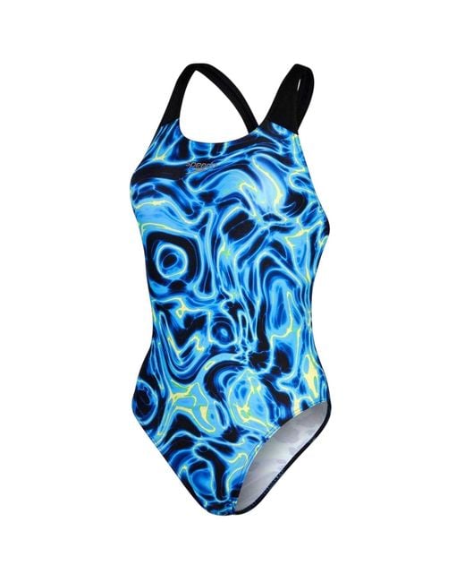 Speedo Blue Ladies Allover Digital Swimming One Piece Swimsuit