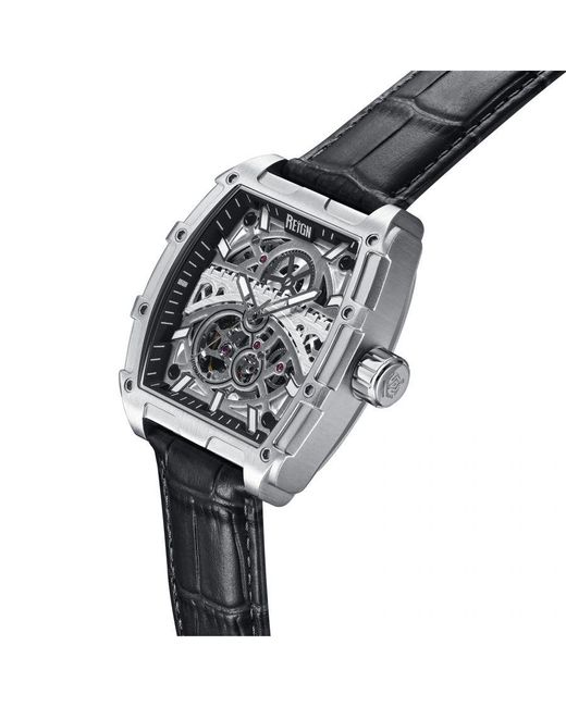 Reign Gray Olympia Automatic Semi-Skeleton Leather-Band Watch for men