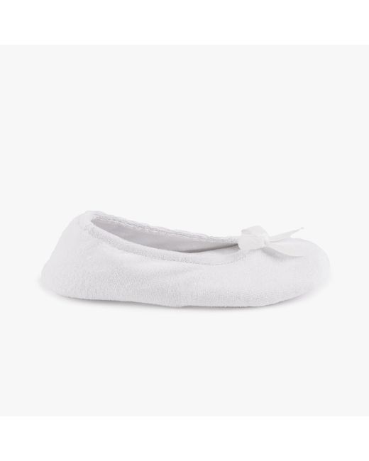 Totes White Isotoner Terry Ballet With Bow Slippers