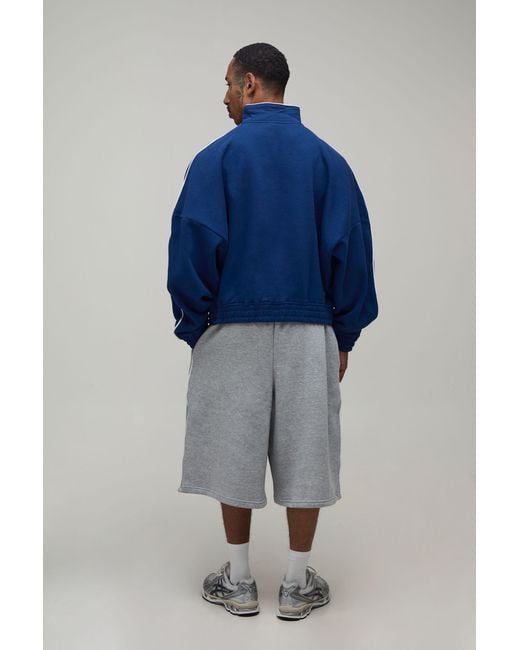 BoohooMAN Blue Extreme Oversized Quarter Zip Funnel Neck Sweatshirt for men