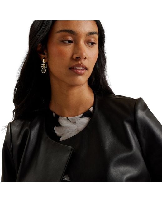 Ted Baker Black Obino Short Sleeve Leather Open Front Jacket