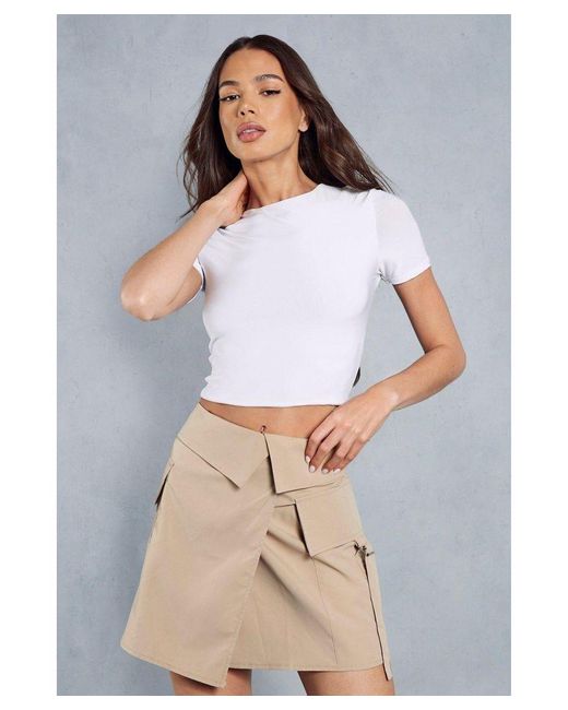 MissPap White Folded Over Detail Utility Mini Skirt
