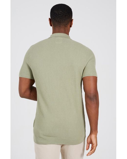 Brave Soul Green Cotton Waffle Knit Embroidered Polo Shirt for men