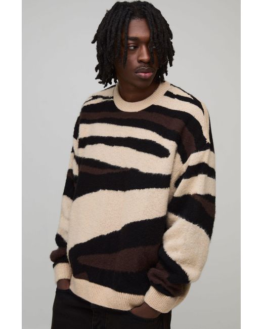 BoohooMAN Black Oversized Boxy Brushed Animal Knitted Jumper for men