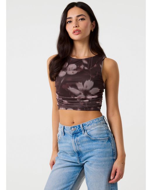 Pink Vanilla Floral Mesh Ruched Side Top in Blue | Lyst UK