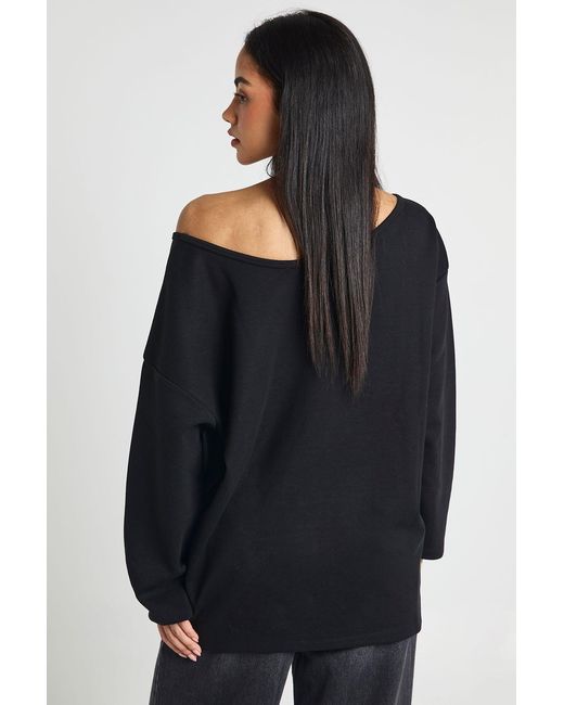 Boohoo Black Tall Interlock Off Shoulder Sweatshirt