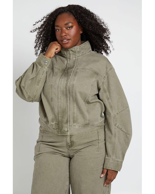 Boohoo Green Plus Funnel Neck Jacket
