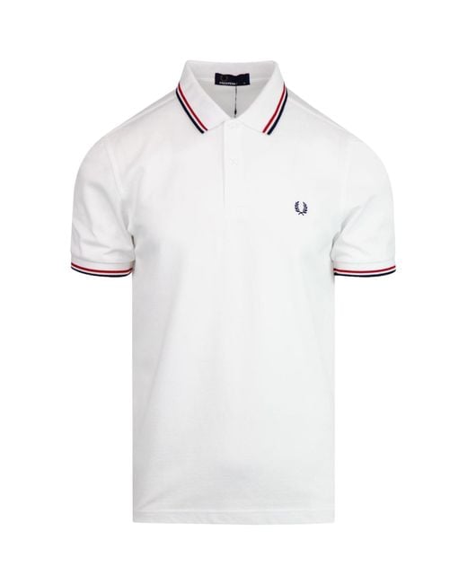 Fred Perry White M3600 Twin Tipped Polo Shirt for men