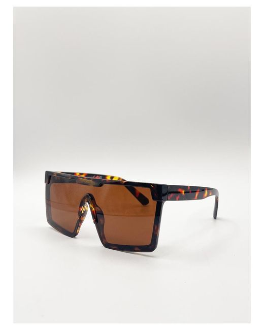 SVNX White Tortoiseshell Oversized Flat Top Square Frame Sunglasses
