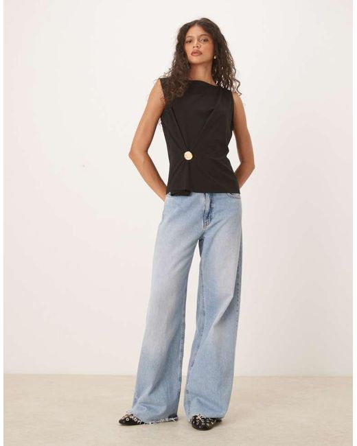 ASOS Black Sleeveless Top With Button Detail