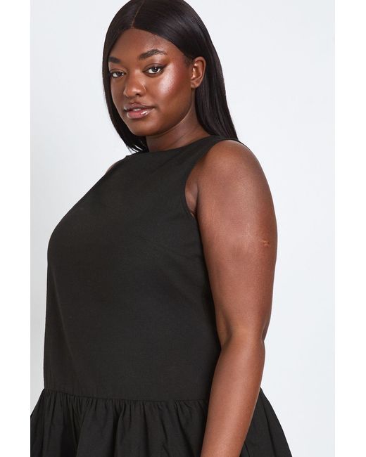 Boohoo Black Plus Linen Double Layer Smock Dress