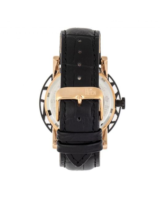 Reign Metallic Stavros Automatic Skeleton Leather-Band Watch for men