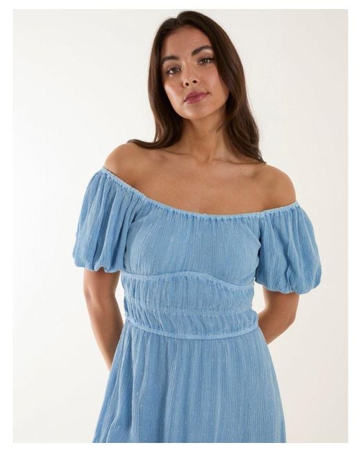Blue Vanilla Blue Puff Ball Mini Dress