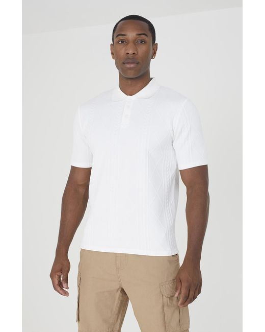 Brave Soul White Off 'Brandon' Short Sleeve Jacquard Polo Shirt for men