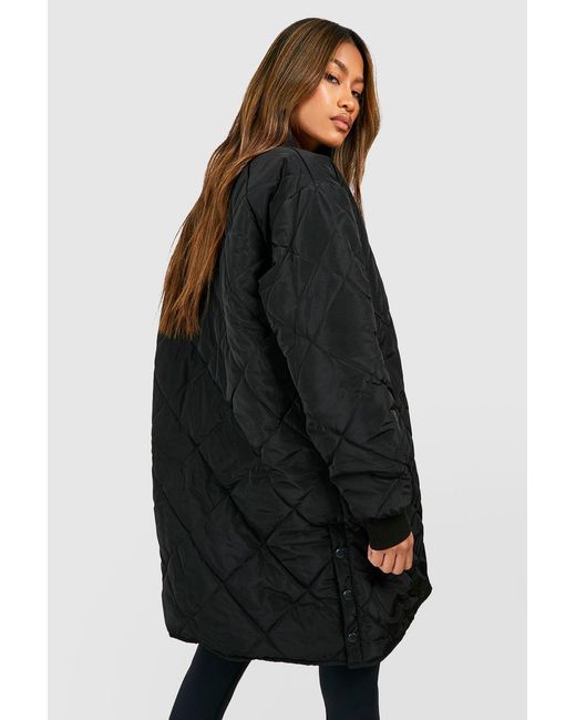 Boohoo Black Longline Quilted Bomber Jacket