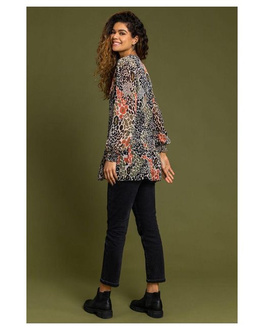Roman Multicolor Chiffon Print Peplum Top