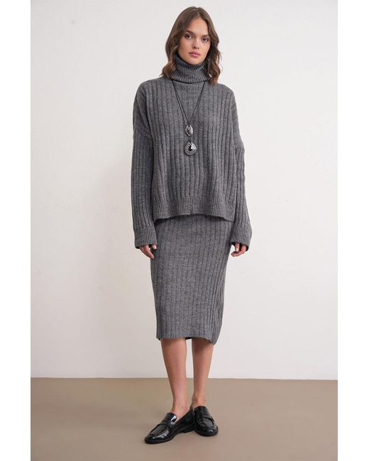 MixRay Oversized Geribbelde Coltrui in het Gray
