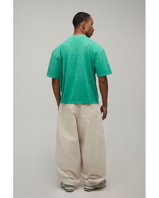BoohooMAN Green Washed Oversized Boxy Nyc Challenge Print T-Shirt Cotton for men