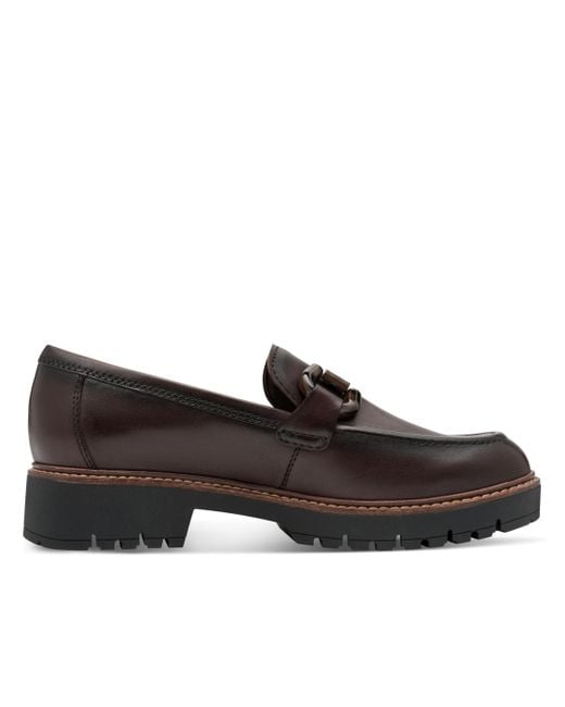Tamaris Mocca Leather Loafers Slip-On Platform Shoes in Black | Lyst UK