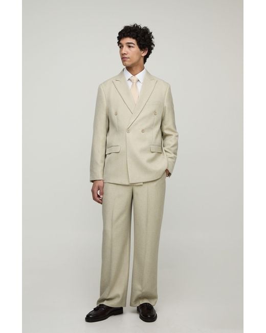 BoohooMAN Natural Oversized Double Breasted Suit Blazer for men
