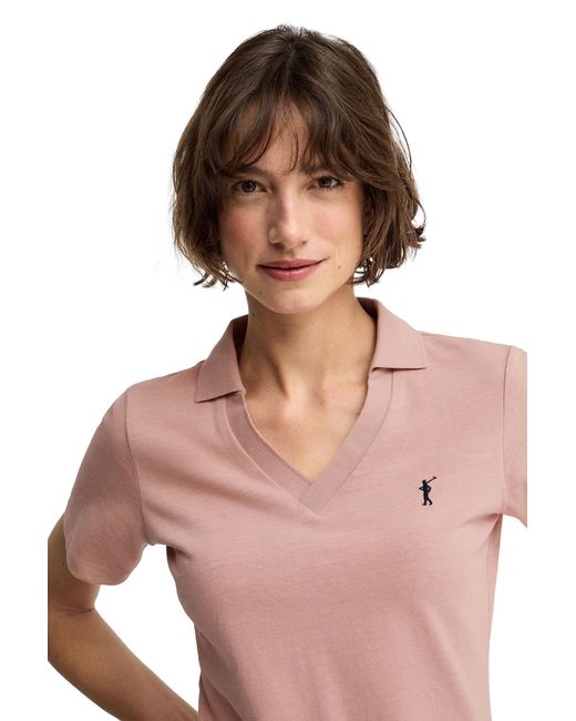 POLO CLUB Pink Shirt, Buttonless Collar, Slim Fit, Polo-Shirt-S-S9