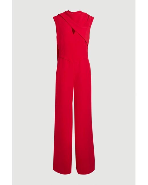 Karen Millen Tailored Crepe Cape Asymmetric Neck Detail Jumpsuit