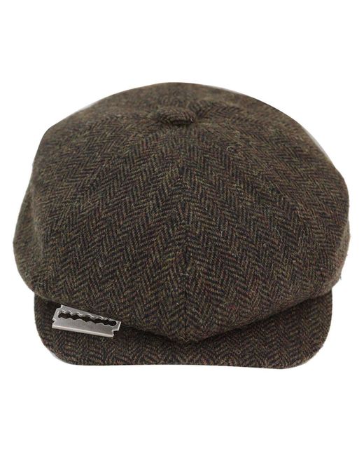 Infinity Leather Black Peaky Blinders Tweed Hat With Razor Blade for men