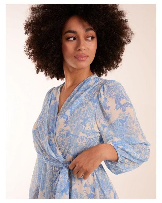 Blue Vanilla Blue Butterfly Floral Wrap Dress