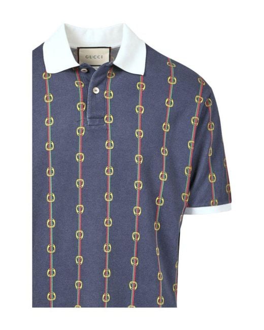 Gucci Blue G-link Cotton Polo Shirt for men