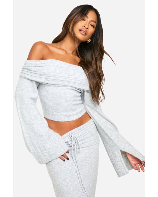 Boohoo Off-Shoulder Ribbed Knit Sweater in White Lyst UK