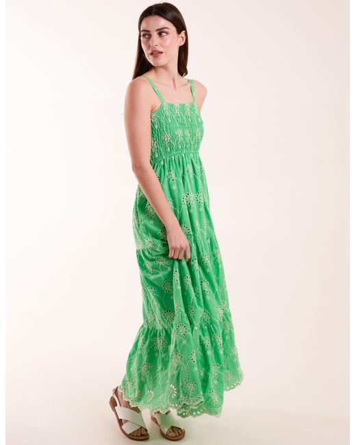 Blue Vanilla Green Broderie Anglaise Shirred Bust Dress
