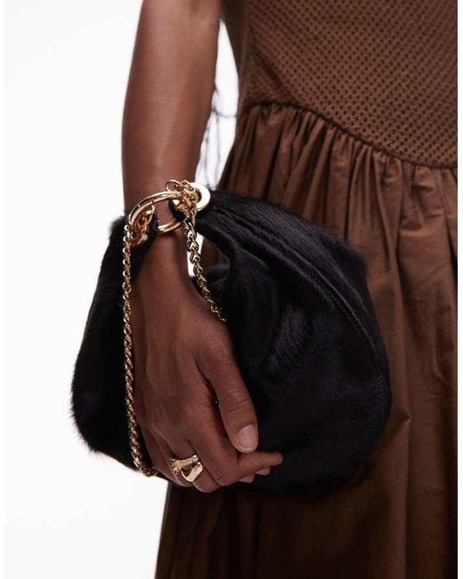 ASOS Black Hair On Real Leather Pouch Clutch With Hardware