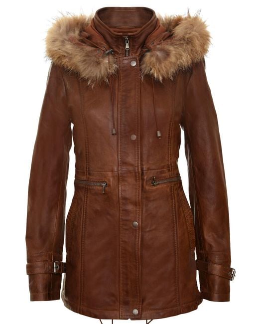 Infinity Leather Brown Warm Hooded Parka Jacket-Northwich