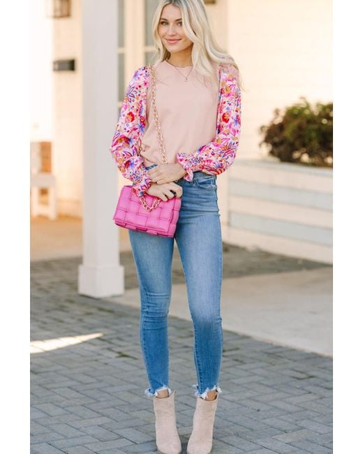 Azura Exchange Bloemen Sleeve Trui Top in het Pink
