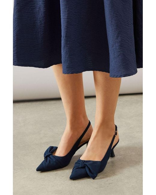 Wallis Blue Vitalia Bow Detail Slingback Pointed Medium Heel Court Shoes
