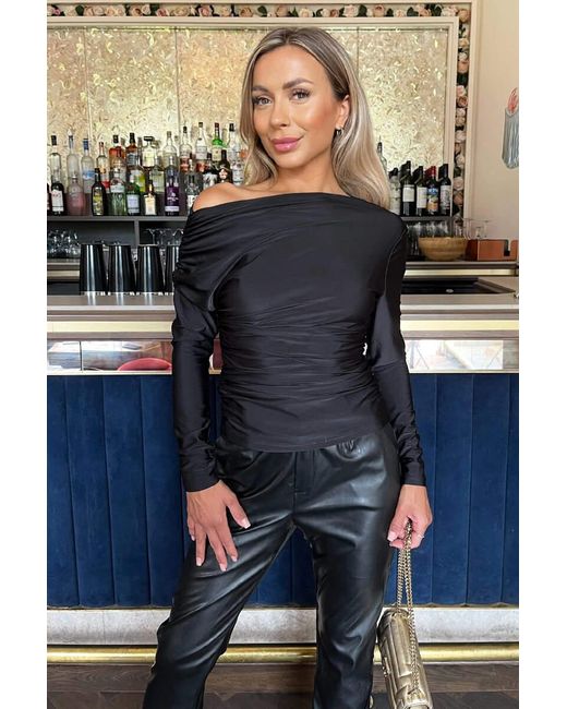 AX Paris Blue Off The Shoulder Long Sleeves Ruched Waist Top