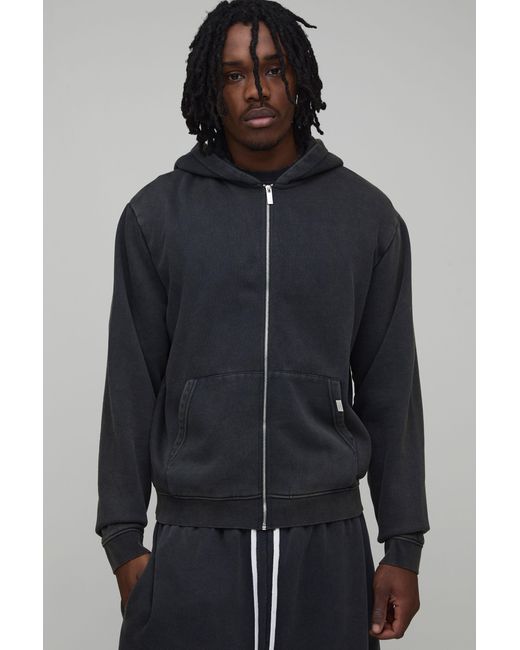 BoohooMAN Gray Tall Essential Washed Boxy Zip Through Hoodie for men