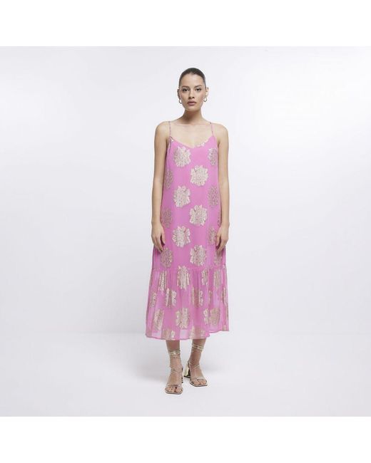 River Island Pink Slip Maxi Dress Spot Cora Viscose