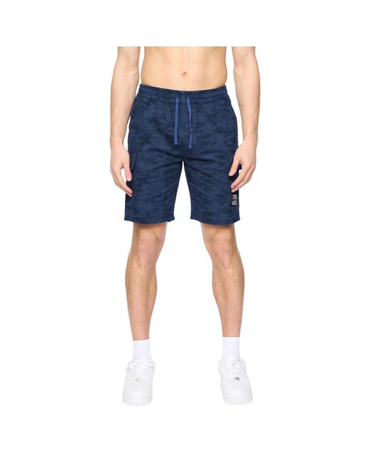 Crosshatch Blue Janscore Elasticated Waist Cargo Shorts Cotton for men