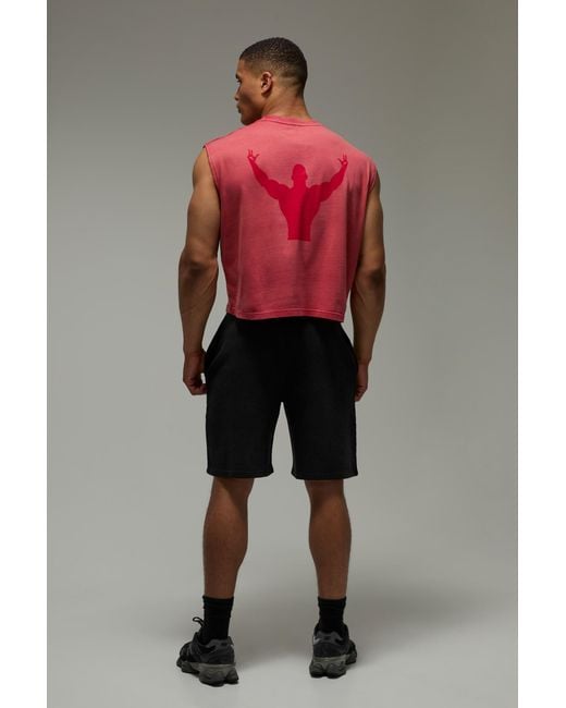BoohooMAN Red One More Rep Washed Oversized Boxy Tank for men